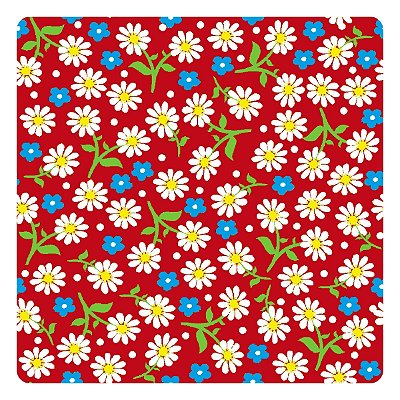 Viés de Algodão Largo Tijuca Peripan Estampado 35mmx20m - C9819 Margaridas Fundo Vermelho