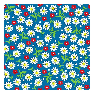 Viés de Algodão Largo Tijuca Peripan Estampado 35mmx20m - C9818 Margaridas Fundo Azul