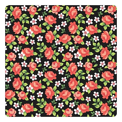 Viés de Algodão Largo Tijuca Peripan Estampado 35mmx20m - C9812 Rosas Fundo Preto