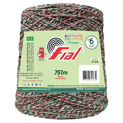 Barbante Mesclado Premium Fio 6 700g Fial - Verde/Vermelho/Branco - Un