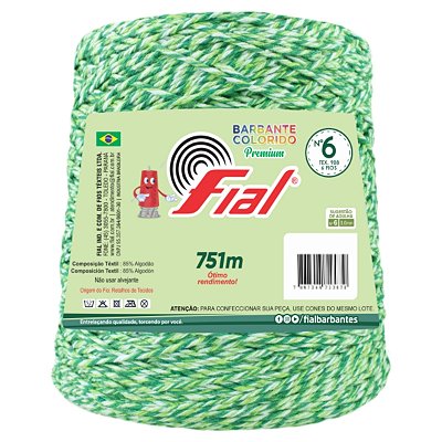 Barbante Mesclado Premium Fio 6 700g Fial - Verde/Verde Claro/Branco - Un