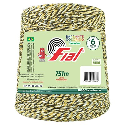 Barbante Mesclado Premium Fio 6 700g Fial - Verde/Amarelo/Branco - Un