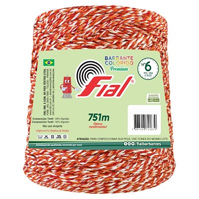 Barbante Mesclado Premium Fio 6 700g Fial - Vermelho/Laranja/Branco - Un