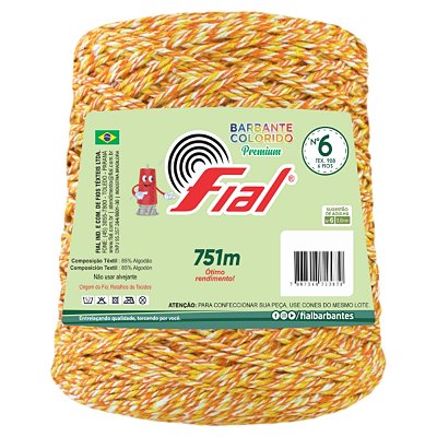 Barbante Mesclado Premium Fio 6 700g Fial - Amarelo/Laranja/Branco - Un