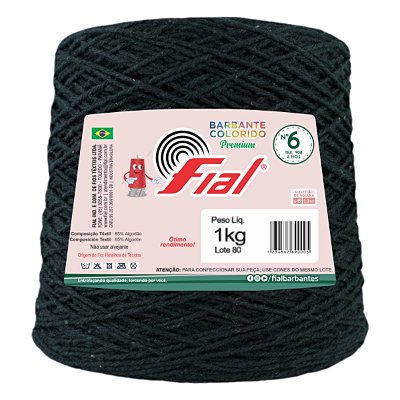Barbante Colorido Premium Fio 6 1Kg Fial - Preto - Un