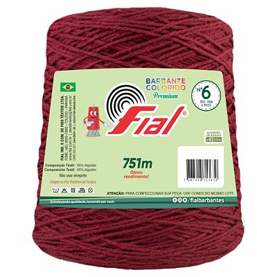 Barbante Colorido Premium Fio 6 700g Fial - Bordô - Un