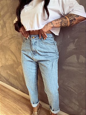 Calça Mom Jeans Azul Medio