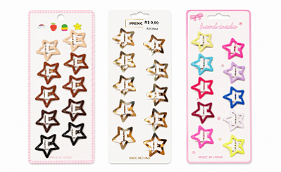 PRESILHAS TIK TAK ESTRELAS - KIT COM 5 PARES