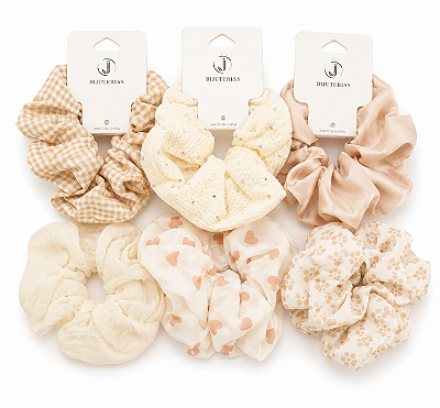 SCRUNCHIE DE TECIDO ESTAMPADAS - PALETA NATURAL