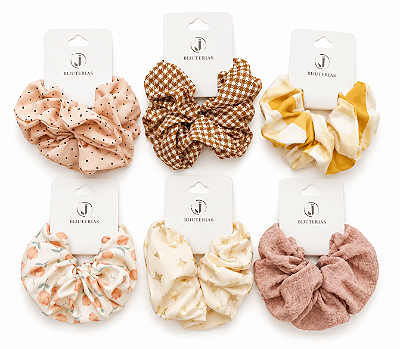SCRUNCHIE DE TECIDO ESTAMPADAS - PALETA MARROM