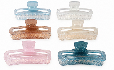 PRENDEDOR DE PLASTICO RETANGULAR TRANSPARENTE COM GLITTER