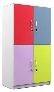 Armário Escolar Colorido em MDF com 4 Portas - Espaço Maker