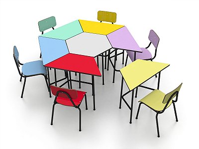 Conjunto Escolar Sextavado Adulto Colorido