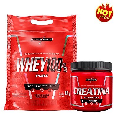 COMBO Whey Protein 100% Pure 900g  + Creatina Hardcore 300g- Integralmédica