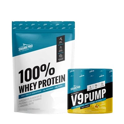 COMBO 100% Whey Protein 900g + Pré Treino V9 Pump 150g Shark Pro