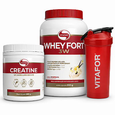 PROMO Whey Fort 3W 900g + Creatina 300g + Coqueteleira BRINDE Vitafor