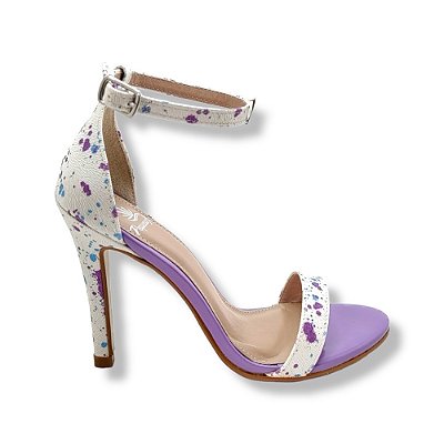 SANDALIA SALTO ALTO FINO OFF-WHITE E LILAS