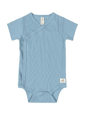 Body Kymono para Bebê Up Baby Curta Canelado Azul Acizentado