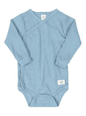 Body Kymono para Bebê Up Baby Longa Canelado Azul Acizentado