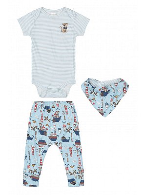 Kit 3 peças Up Baby Body Curta Culote Babador Sailor