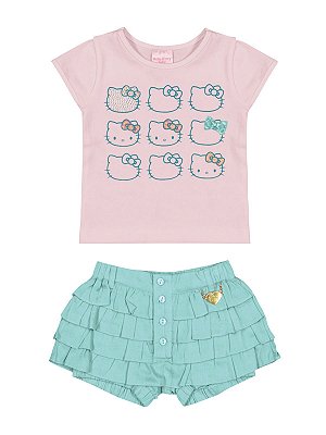 Conjunto Blusa e Shorts Saia Babadinho Hello Kitty