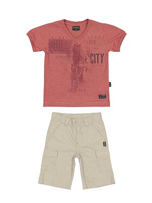 Conjunto City Camiseta Malha Flamê e Bermuda Popeline Quimby