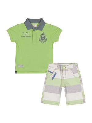 Conjunto Golf Club Camisa Polo Malha e Bermuda Sarja Fio Tinto Quimby
