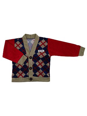 Cardigan Scott Xadrez Azul em Cotele com Mangas em Plush Be Little