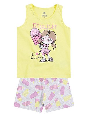 Pijama em Malha Regata e Shorts I Love Ice Cream Brandili