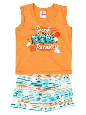 Conjunto Brandili Curto Regata e Bermuda Surf Laranja