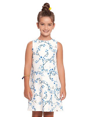 Vestido Charpey ponto Roma sem Manga Floral Branco