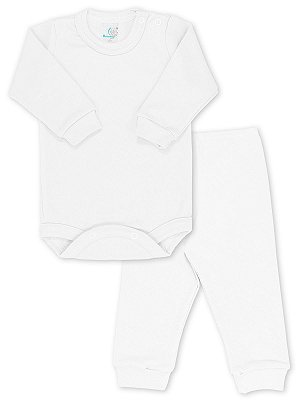 Conjunto RoseBud Body e Calça Malha Canelada Branco