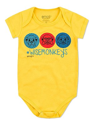 Body Divertido Marlan Curta Emoji Wise Monkeys Amarelo