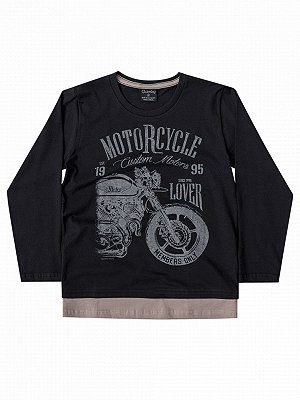 Camiseta Quimby Malha Longa Motorcycle Preta