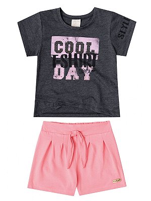 Conjunto Quimby Blusa Malha e Shorts Cotton Cool Preto