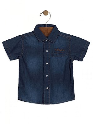 Camisa Jeans Up Baby Infantil Curta Azul Escuro