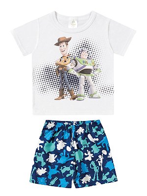 Conjunto Marlan 2 peças Curto Camiseta Bermuda Toy Story Branco