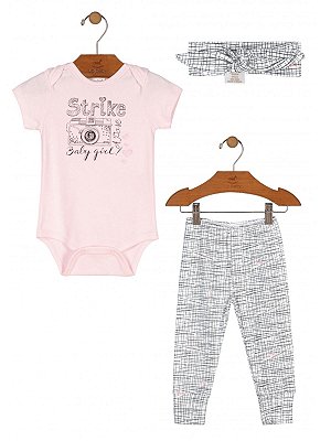 Kit 3 peças Up Baby Body Calça Faixa Cabelo Strike Rosa