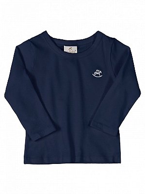 Camiseta Up Baby Básica Menina em Malha Longa Azul Marinho