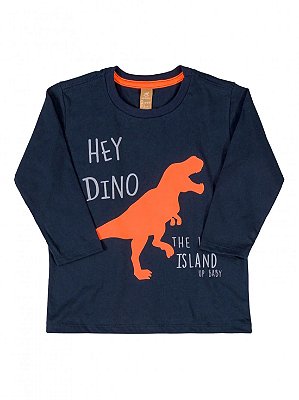 Camiseta up Baby Manga Longa Hey Dino Azul Marinho