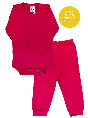 Conjunto Body e Calça Bebê Rosebud Ultramicro Thermo Pink