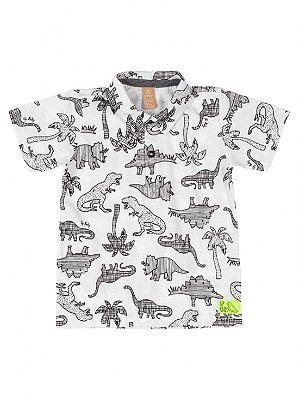 Camisa Infantil Up Baby Polo Malha Dinossauros Off White