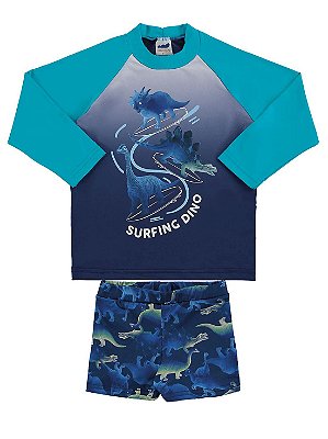 Conjunto Praia Infantil Marlan Camiseta Longa e Sunga Dino