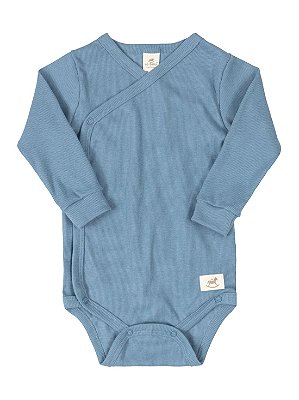 Body Kymono para Bebê Up Baby Longa Canelado Nature Azul