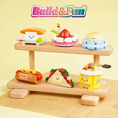 Bloco De Montar Set Comidinhas De Restaurante Build E Fun Comidinhas 35017 (Kit C/ 6 Caixas)