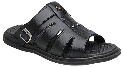 Sandália Masculina Em Couro- Cor Preto