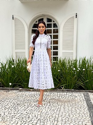 Vestido Casamento Civil Mariana Midi em Renda e Guipir