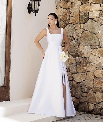 Vestido de Noiva Longo em Zibeline com Alça