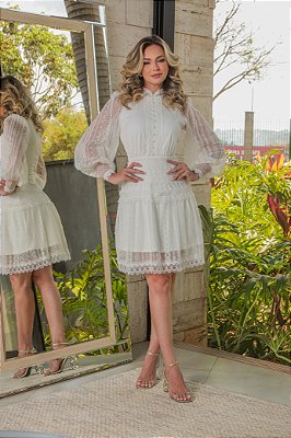 Vestido Noiva Civil Betina em Poá e Renda