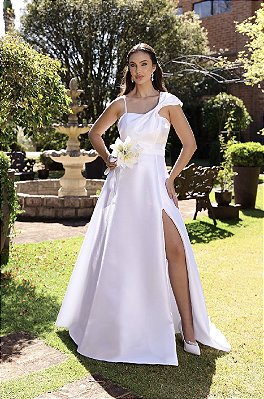 Vestido Raissa Longo em Zibeline com Laço e Fenda